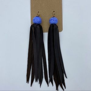 Glass Bead Leather Tassel Earrings